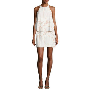 Halston Heritage Sleeveless Round Neck Printed Tiered Dress Cream Paradise Sz 6